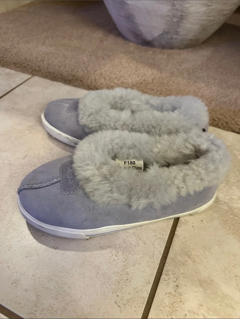 UGG Kids Plush Slip-On Slippers in Light Purple